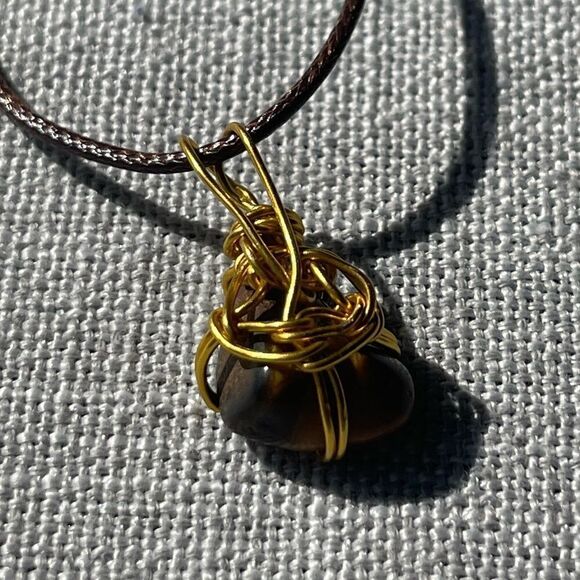 🐅 TIGER’S EYE WIREWRAPPED BOHO PENDANT NECKLACE 🐅 - Picture 2 of 9